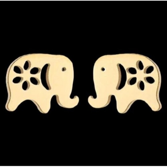 Earrings Elephant Hypoallergenic Stainless Steel Stud  Jewelry Yellow Gold - Picture 1 of 6